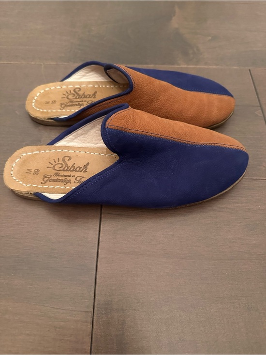Sabah Other - Sabah Two-Tone Navy Blue and Brown Leather Mules